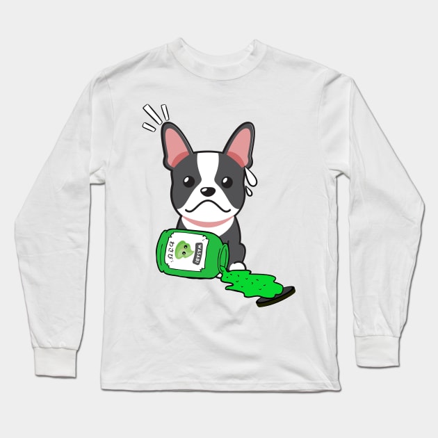 Cute French Bulldog spilled a jar of Wasabi Long Sleeve T-Shirt by Pet Station